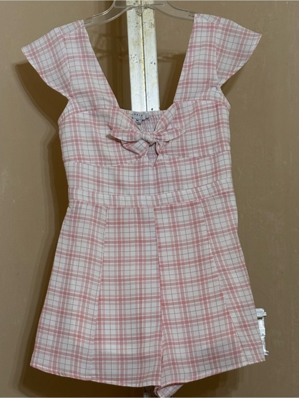 FAVLUX Pink Plaid Bow-Front Romper Sz M
